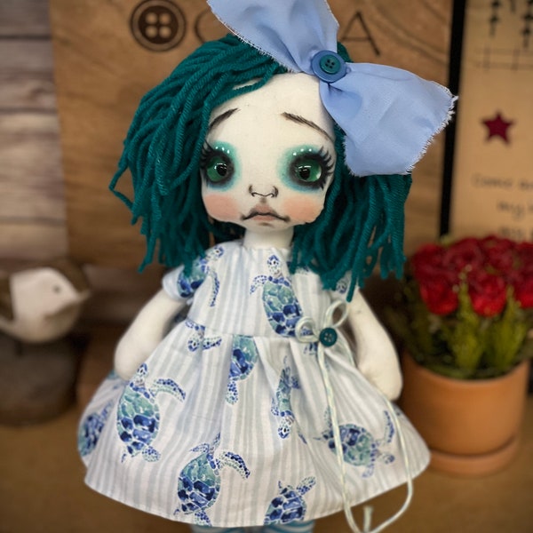 Gothic Raggedy doll DELMAR OOak/Home decor/cute/follow me glass eyes/creepycute doll/Handmade/gift/Rag doll/Cloth doll/unique/Holiday/Ocean