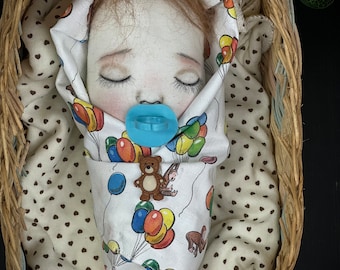 Handmade Swaddle Baby Doll GEORGE/Hand Painted Doll/ooak/snuggle baby doll/Art Doll/rag baby doll/cloth doll/Newborn baby doll/sleep baby