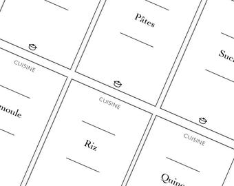 Confezione da 5 a 20 etichette personalizzabili, 6 x 9 cm – realizzate su misura al 100% – per cucina, cosmetici o lavanderia.