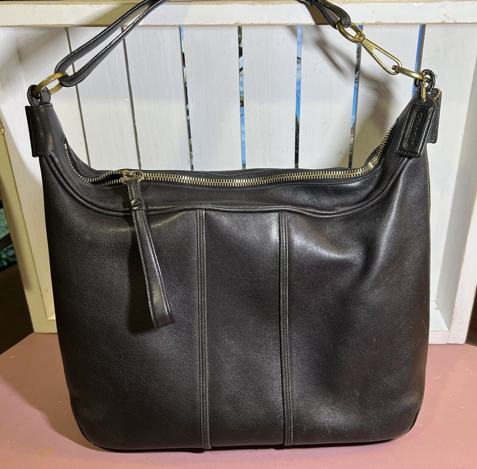 Vintage Coach Hampton Black Leather Shoulder Bag Satchel