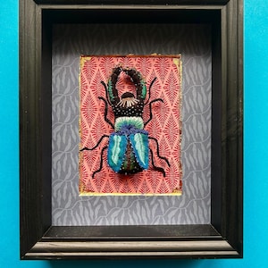 Beetle Embroidery, 3d Pictire in the frame, wall art, a gift for nature lover, beetle love gift, cottagecore decor, insect wall art