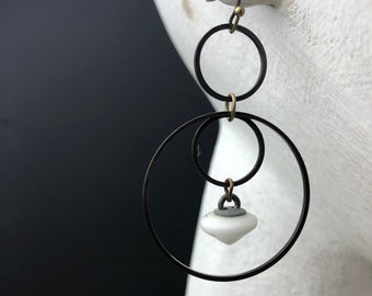 Vintage Button Earrings / Dangle / Drop / Hoop Earrings / Upcycled  / Under 50 / Boho / Handmade Jewelry / Gift for Her / Minimalist /