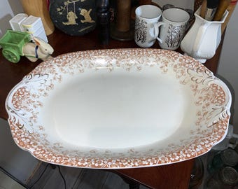 Antique Henry Alcock & Co., Extra Large Ironstone Brown Transferware Utopian Platter, England, 19 x 12.5 inches of heavy duty goodness