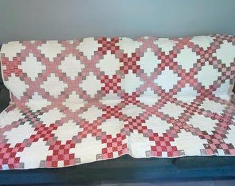 Vintage Hand Made, Hand Quilted Irish Chain Quilt, 87 x 76 inches