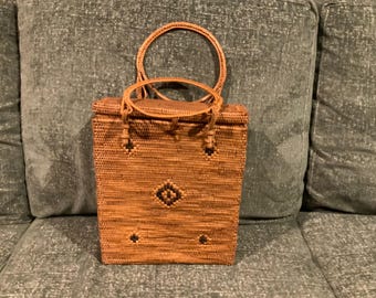Top Handled Hand Made Rattan Purse or Decor piece