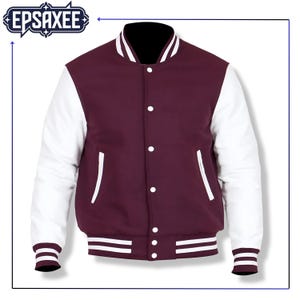 Men’s Maroon and White Varsity Jacket, Classic Letterman Jacket, Retro Baseball Jacket, Custom College Bomber, Stylish Sports Jacket for Men