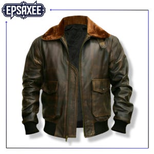 Blouson aviateur Air Force G1 marron effet vieilli, Blouson aviateur A2 en cuir, Manteau élégant avec fermeture à glissière sur le devant pour homme, Blouson aviateur en cuir véritable