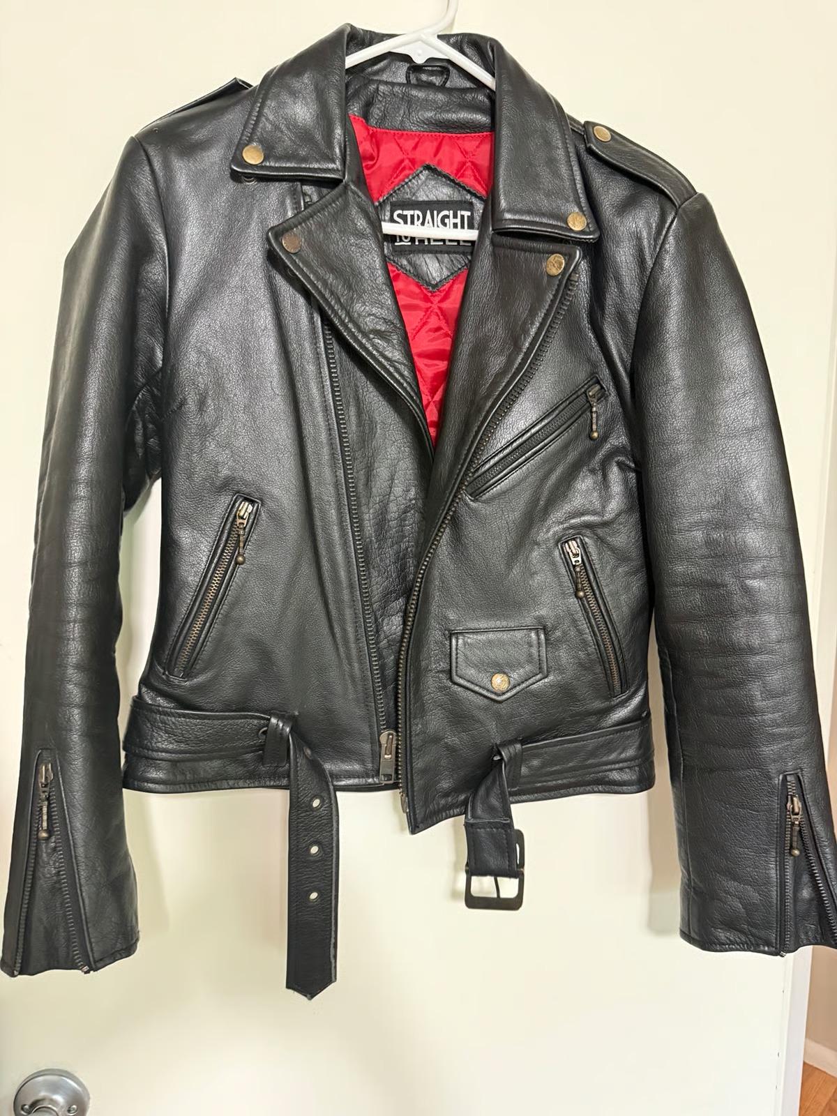 Motorcycle Leather Jacket, Metal Rock Jacket, Straight to Hell