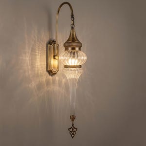 Brass Fluted Glass Wall Sconce, Turkish Bohemian Accent Light Fixture