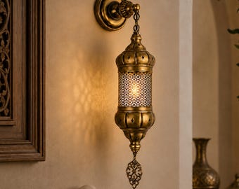 Vintage Brass Glass Wall Sconce Bathroom Vanity Light Fixture Moroccan Nightstand Lamp
