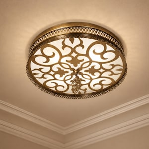 Moroccan Ceiling Light: Vintage Brass Laser Cut Metal Flush Mount