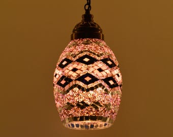 Handmade Turkish Mosaic Pendant Lamp: Authentic Moroccan Lantern, Unique Kitchen Lighting
