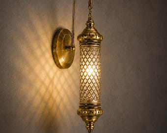 Aplique de pared, lámpara de vidrio soplado a mano, latón único, estilo marroquí, decoración de pared bohemia.