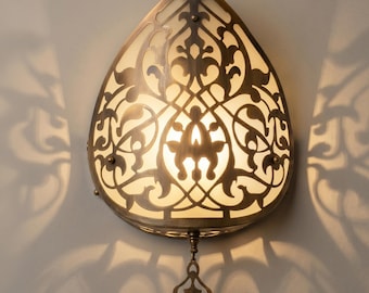 Moroccan Wall Sconce: Antique Bronze Turkish Lamp, Ornate Metalwork