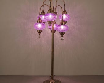 Unique Boho Floor Lamp, Purple Globe Standing Lamp, Tall Corner Ambient Lighting