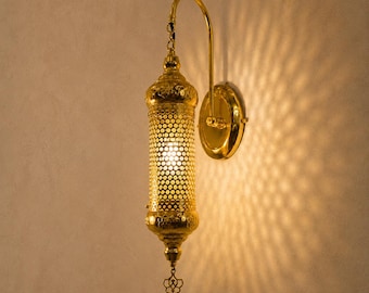 Gold Perforated Metal Wall Sconce, Decorative Hallway Light Fixture, Bedroom and Bathroom Home Decor