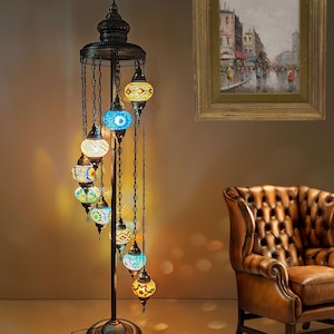 Standing Corner Lighting Turkish Mosaic Floor Lamp, Moroccan 9 Globe Mosaic Lamp, Standing Lamp, Bohemian Lamp, Moroccan Floor Lamp Design