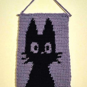 紫色のかぎ針編みの猫の壁掛け - 手作りの漫画タペストリー装飾