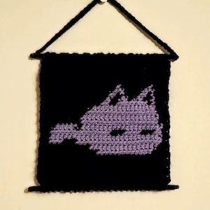 Purple Crochet Mewo Cat Wall Hanging