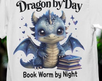 Dragon by Day Book Worm by Night tshirt, Fantasy Reading Shirt