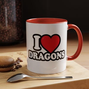 I Love Dragons Mug  Fantasy Coffee Cup Gift for Dragon Lovers, DnD Fans, Mythical Creature Enthusiasts, Geeky Mug for Gamers