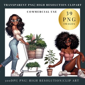 Clipart amateur de plantes | Femmes noires png | clipart jardin | fond transparent des cliparts | images png | Clipart à usage commercial | plante
