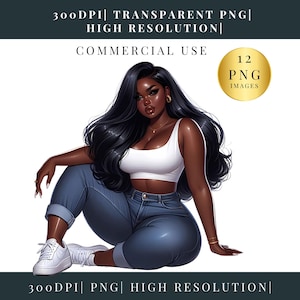Clipart di ragazze formose / Clipart di donne nere / Clipart di bellezza formose / PNG di donne afroamericane / Illustrazioni di donne di colore / PNG Clip art