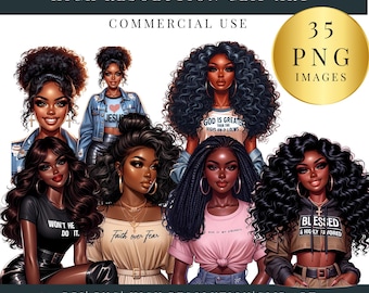 Black Women Faith Clipart | African American | Black Girl Praying Clipart | Jesus and Faith Sublimation PNG Files |Black Girl Clipart Bundle