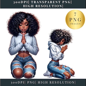 Black Girls Praying Clipart |  Black women  Praying |  Transparent PNG | Blessed Black Prayer Girls Christian Clip Art Faith God Sublimation