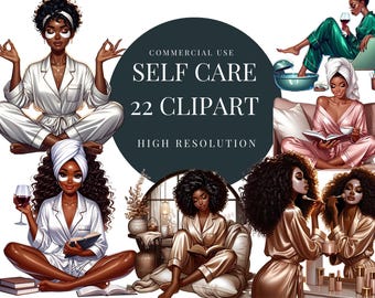 Self Care Clipart | Cozy Clipart | Black Woman Clipart |  Self Love Clipart | Pretty Girl Clipart | Planner Girl Clipart