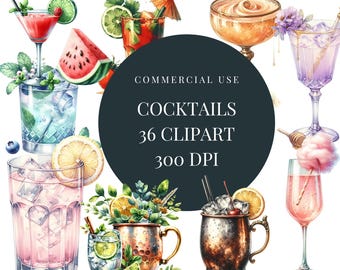 Watercolor Cocktail Clipart | Bar Menu | Champagne Clipart | Wedding Cocktail PNG | Alcohol Clipart | Champagne | commercial use