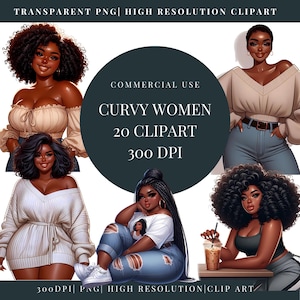 Curvy Girl Clipart | Black women clipart | Curvy Beauty Clipart | African American Woman PNG | Women of Color Illustrations | commercial use