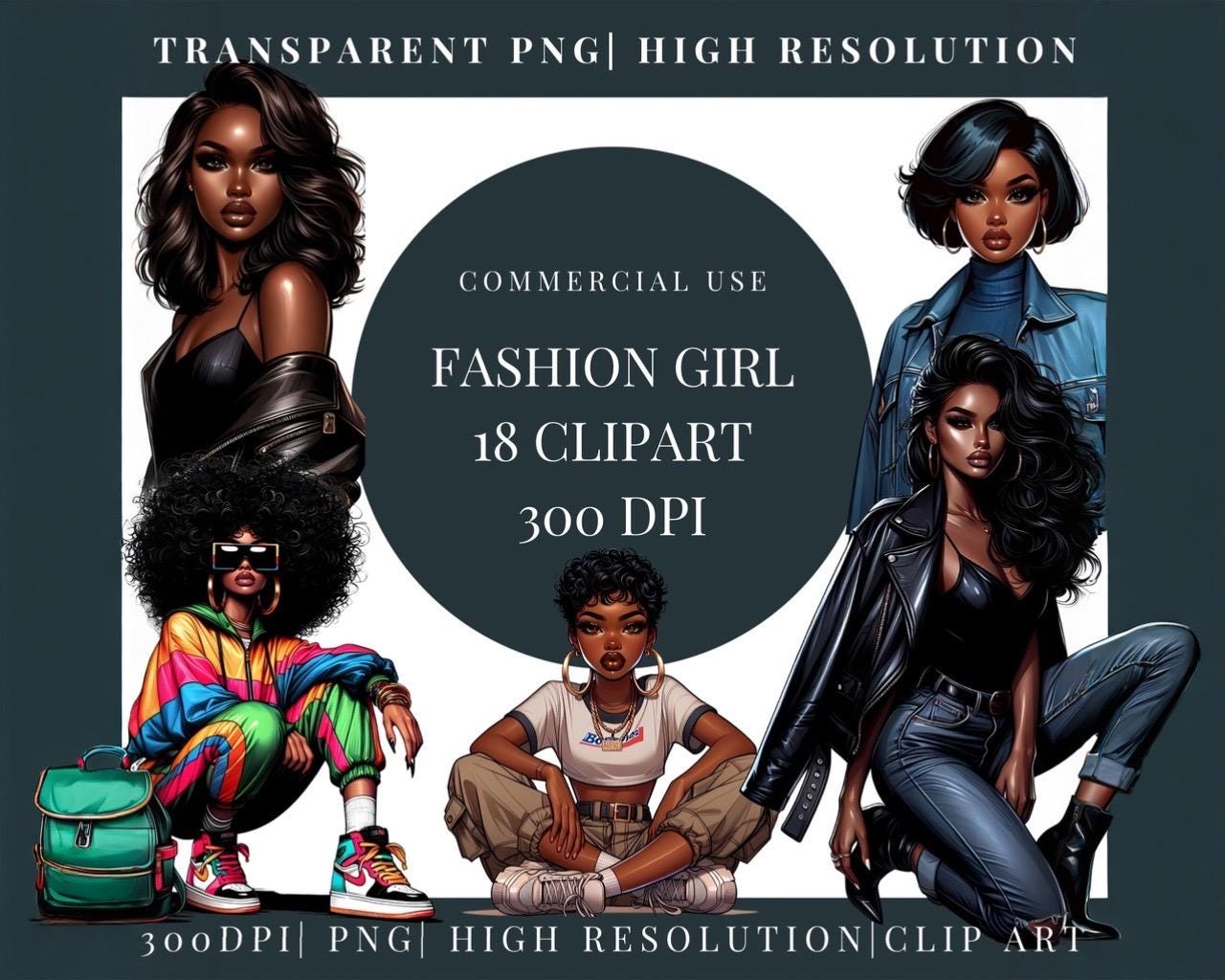 Black Girl Clip Art | Black Women Png | Fashion Clip Art | Transparent ...