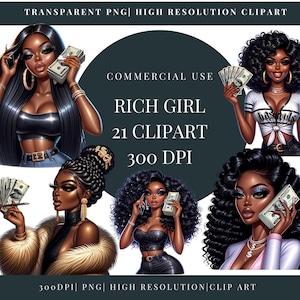 Donne con soldi Clipart / Ragazza PNG Ragazza Boss Hustle / Adesivi ispirazione soldi / Adesivi planner / Sublimazione clipart / uso commerciale