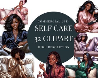 Self Care Clipart | Cozy Clipart | Black Woman Clipart |  Self Love Clipart | Pretty Girl Clipart | Planner Girl Clipart