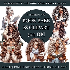 Girls Reading Clipart | Book Lover Clipart |  Girl with Coffee Clipart | Self Love Clipart | Women Print on Demand | White women Reading