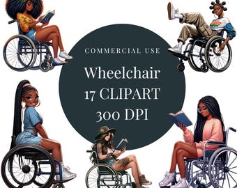 Wheelchair Clipart , PNG Women in wheelchair , Sublimation Png , Big Hair Afro Clipart , Black Girl with fro, Digital Download , Transparent
