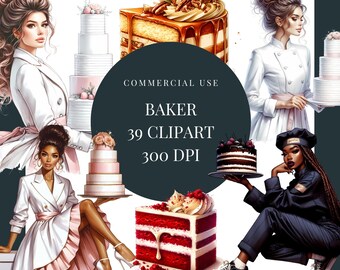 Baker girl clip art | Black women png | Cake clip art | transparent background clipart | png images | Commercial use clip art | Black
