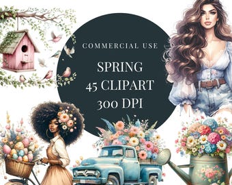 Clipart de primavera / Primavera en acuarela / Clipart de primavera pastel / Clipart PNG / Clip art de dulces / Pegatinas digitales / Uso comercial / clipar