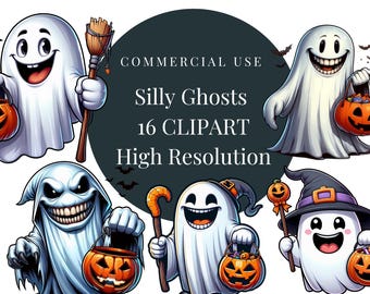 Halloween Ghosts Clipart PNG | Halloween Sublimation Art | Halloween Silly Ghost clip art| Silly Ghost Clipart | High resolution Transparent