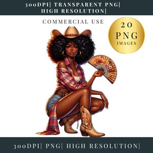 Black Cowgirl PNG clip art | Glam Black Cowgirl Digital Art Western Cowgirl Boots and Hat Clipart | Black women with Afro | Afro Clipart PNG