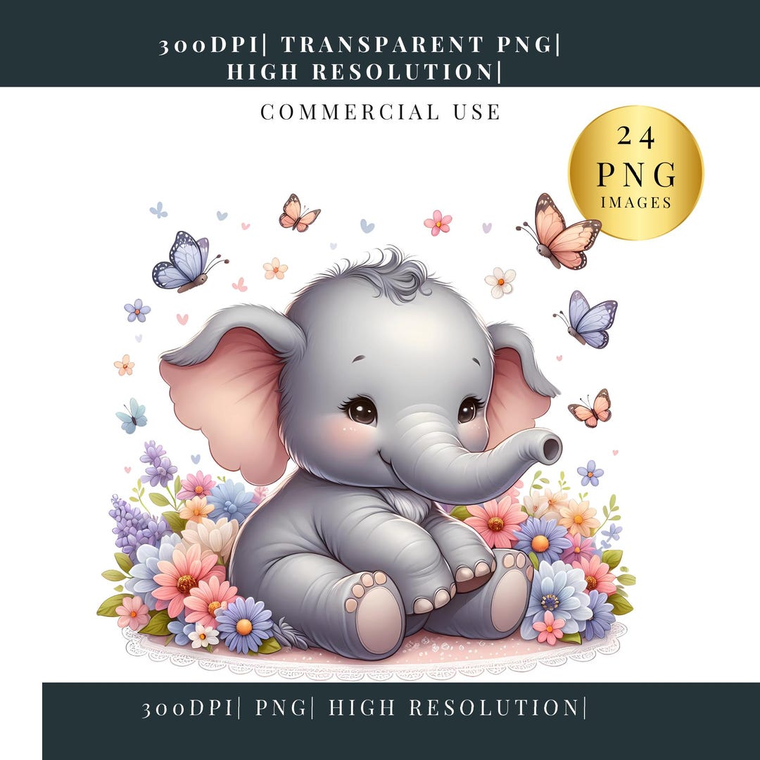 Safari Clipart Animals | Baby Elephant Clip Art | Baby Animal PNG ...