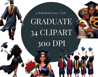 Graduate Clip Art | Graduation clipart | Black Women Clip Art | commercial use PNG | College Graduate | Transparent png | Planner Sticker