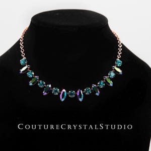 Navette Crystal Statement Choker Necklace | Jet AB Georgian Collet & Austrian Crystal  | Anna Wintour  | Blue Zircon  | Marquee