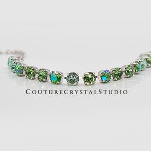 Peridot, Chrystolite, Peridot Glassier |  Austrian Crystal Chaton | 8mm Stacking Tennis Bracelet  | Crystal Jewelry