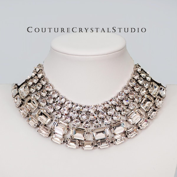 Elegant Crystal Statement Necklace with Octagon Crysta Modern Heirloom Jewelry for Couture Glamour