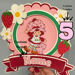 Personalized Strawberry-Themed Birthday Cake Topper – Custom Name & Age
