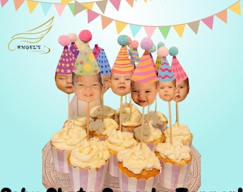 Adornos personalizados para cupcakes con forma de carita de bebé: Decoración personalizada para fiestas, juego de 12 unidades