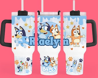 Personalized 40oz Bluey Tumbler with Handle – Custom Name Gift