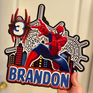 Personalized Superhero-Inspired Cake Topper - Custom Name & Age Cake Topper, Spider Hero Party Decor